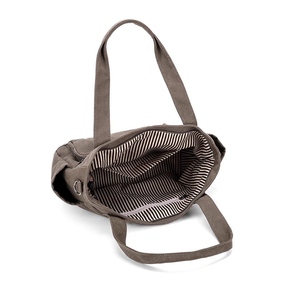 Bolsa Tote de Lona Color Sólida com Múltiplos Bolsos de Grande Capacidade Bolsa de Ombro Feminina Vintage para o Dia a Dia Bolsa Transversal
