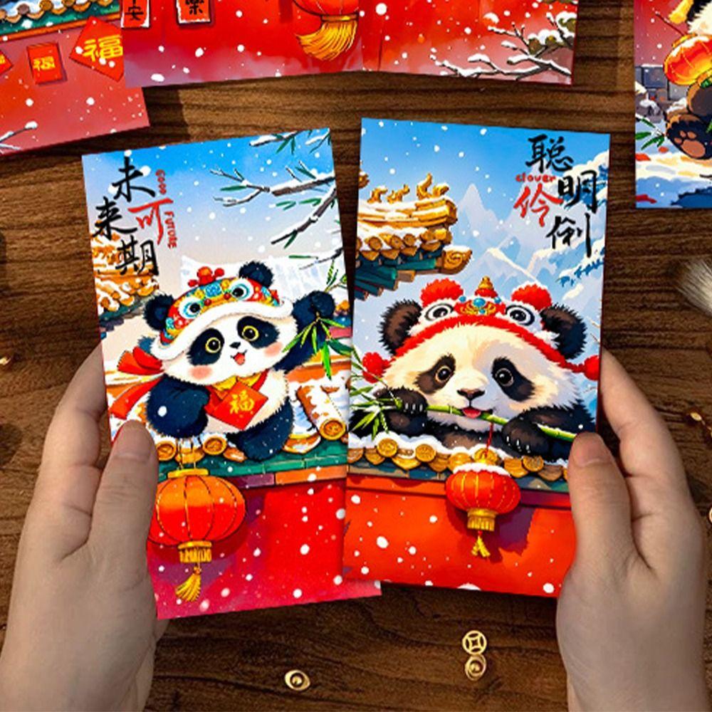 6pcs Chinese Style New Year Panda Red Envelopes Traditional Lucky Money Packets  Bonus