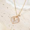 Hollow Square Zirconia Pendant Necklace, Golden Tone Elegant Jewelry for Women