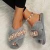 Fashion Women's Flat Home Cotton Slippers Autumn Witer Keep Warm Fur Flowers Beaded Slipper for Women Casual Light Non-slip Slides Shoes