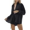 Summer Women's Casual Two Piece Long Sleeve Shirt Top And Shorts Sportswear Set