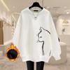 Autumn Winter  Casual Printing Vintage O-neck Loose Sweatshirts Women Clothes Solid Color Long Sleeve Pullover Top