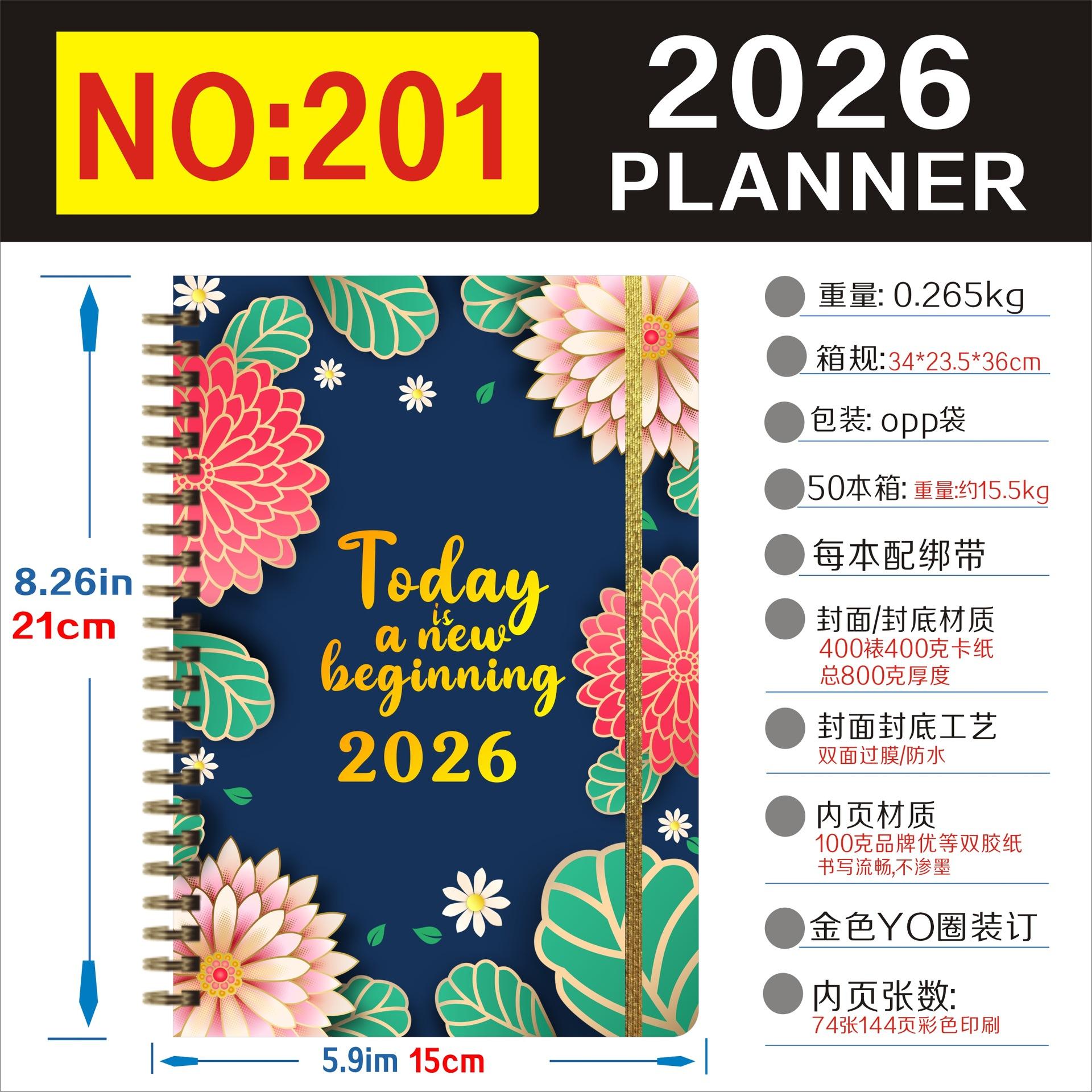26-28 years schedule book coil English office notepad elastic rope English strap plan book 64