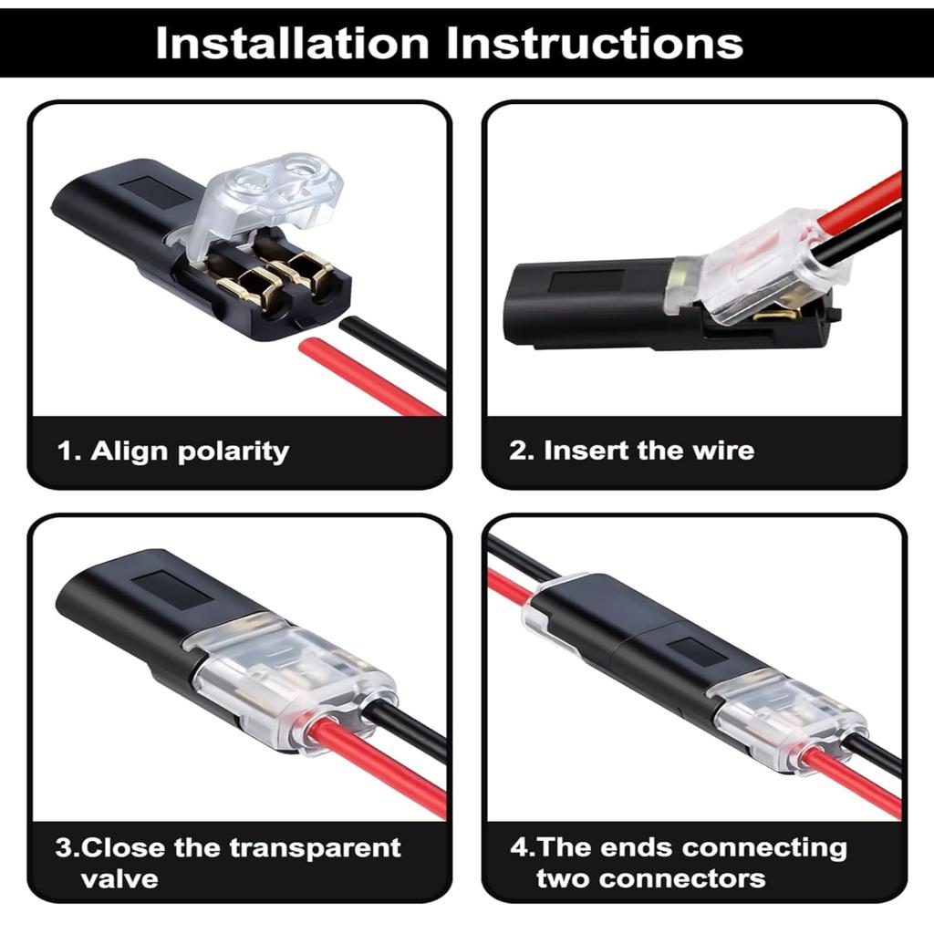 50pcs Double-Wire Plug-in Connector with Locking Buckle Pluggable LED Wire Connector 2 Pin 2 Way Universal Compact Wire