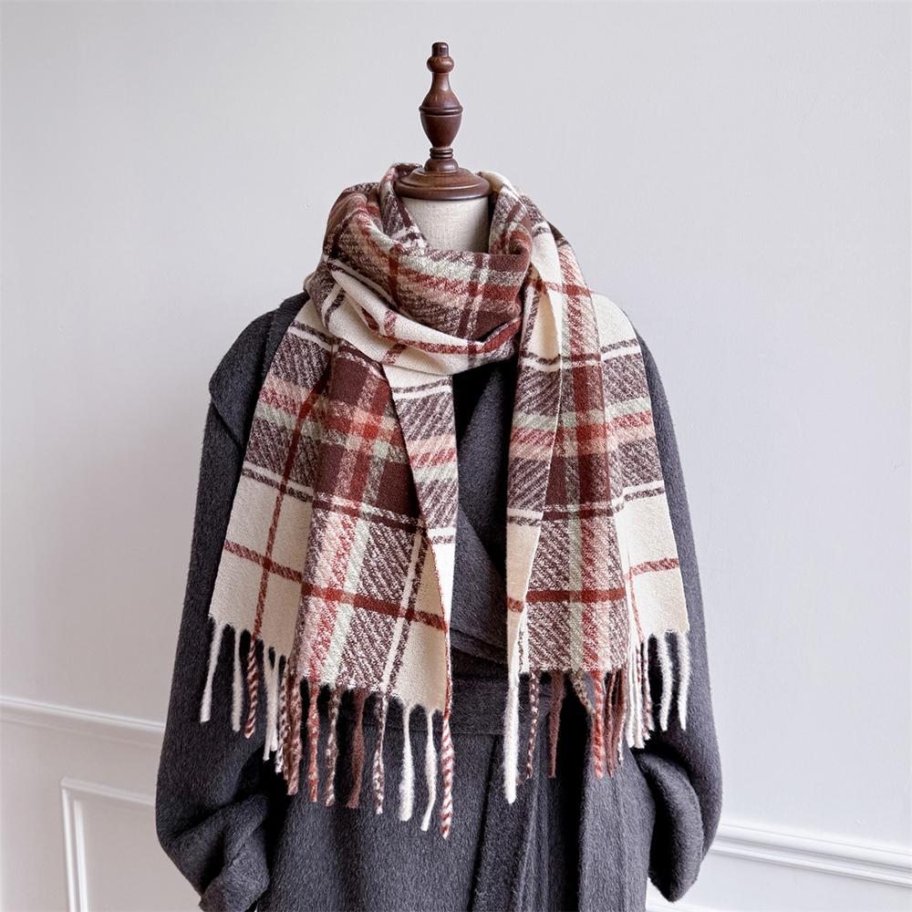 New Winter Plaid Scarf for Women Cashmere Warm Pashmina Female Thick Soft Bufanda Tassel Shawl Long Couple Scarves 30x180cm