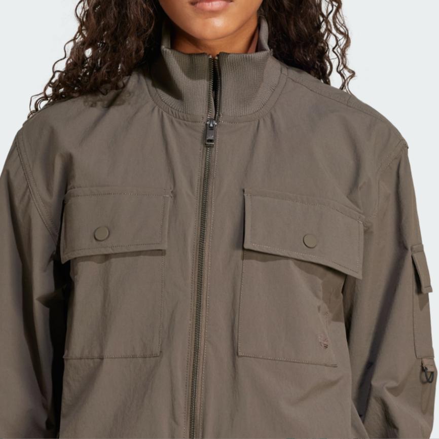 Adidas Originals P Ess Logo Stand Collar Zip Sports Pilot Jacket Women Jacket Dark-Olive-Green JD4791