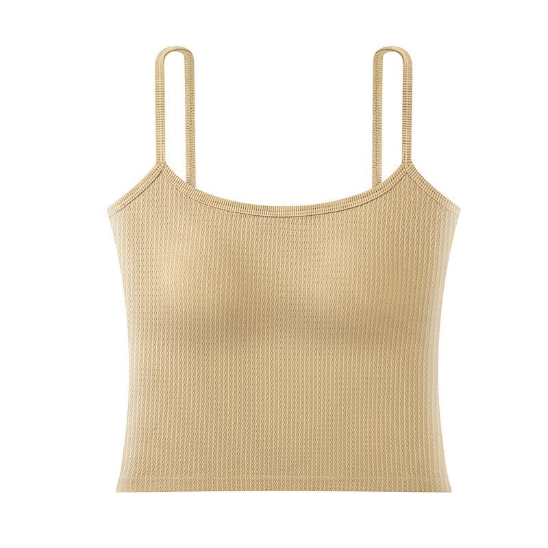 

Women s Sexy Slim Ribbed Bandage Camisole: Fixed Cups, Machine Washable, U-Shaped Back One Size (recommended 80-140 jin) абрикосовый