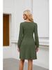 2025 Women's Square Neck Pocket Knit Sweater Dress - Long Sleeve Casual Fashion