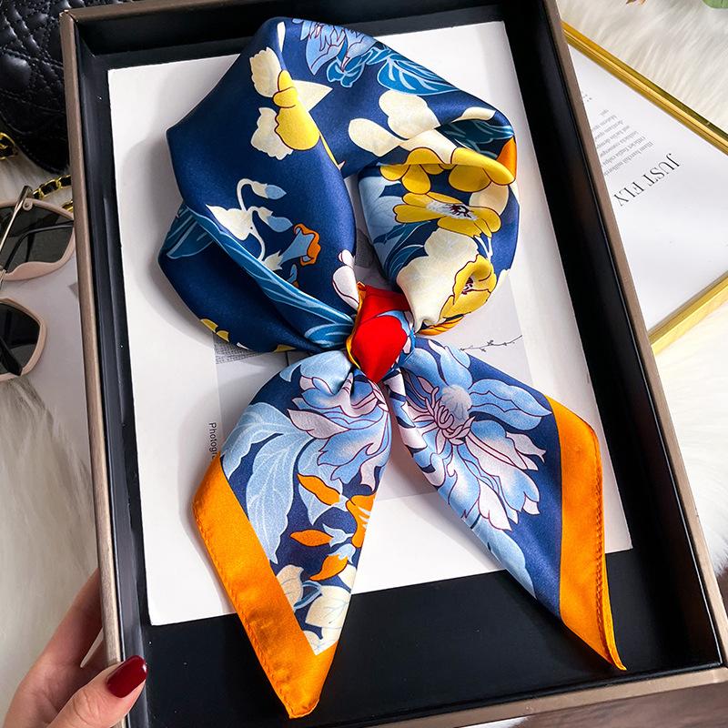 100% Pure Real Silk Scarf Women Square Floral Shawls Wraps Foulard  Scarves Female Hijab Bandana Poncho Square Kerchief 68cm
