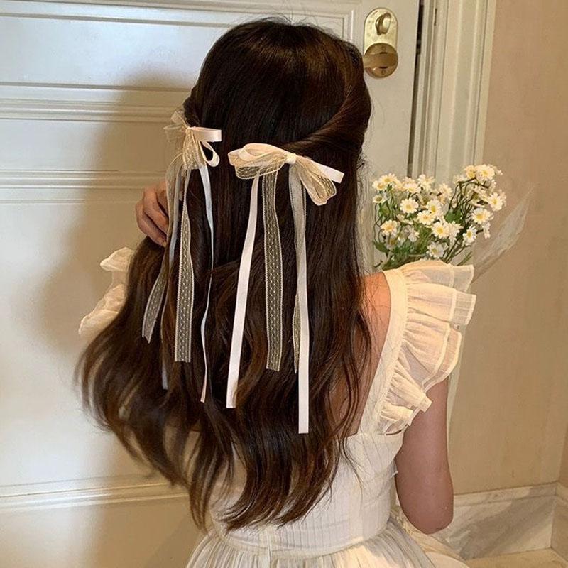 2Pcs Ladies' Hair Clips Set Cute Lace Ballet Style Bow Ribbon Sweet Hair Pin Headwear High Quality Versatile Hair Accessories