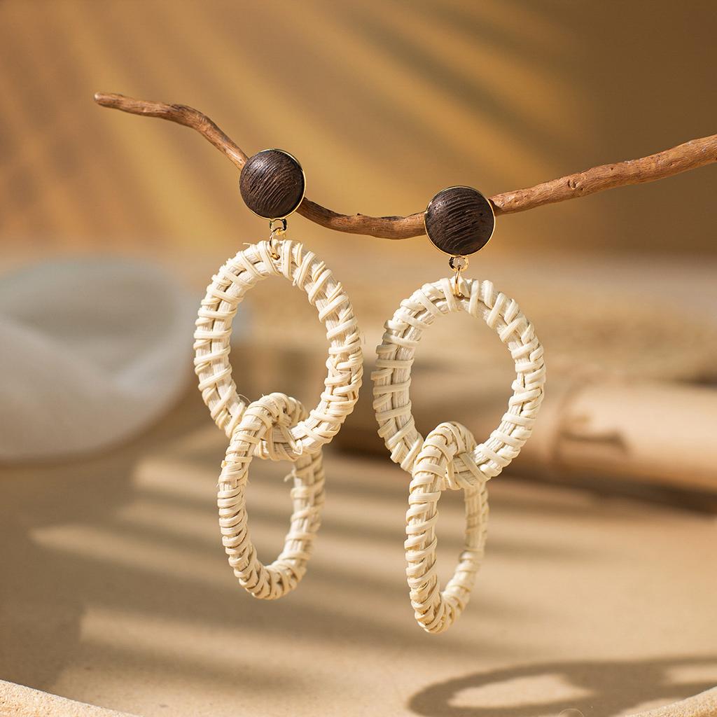 New Earrings Handmade Rattan Exaggerated Vacation Style Earrings Earrings Unique and Beautiful Seaside Accessories