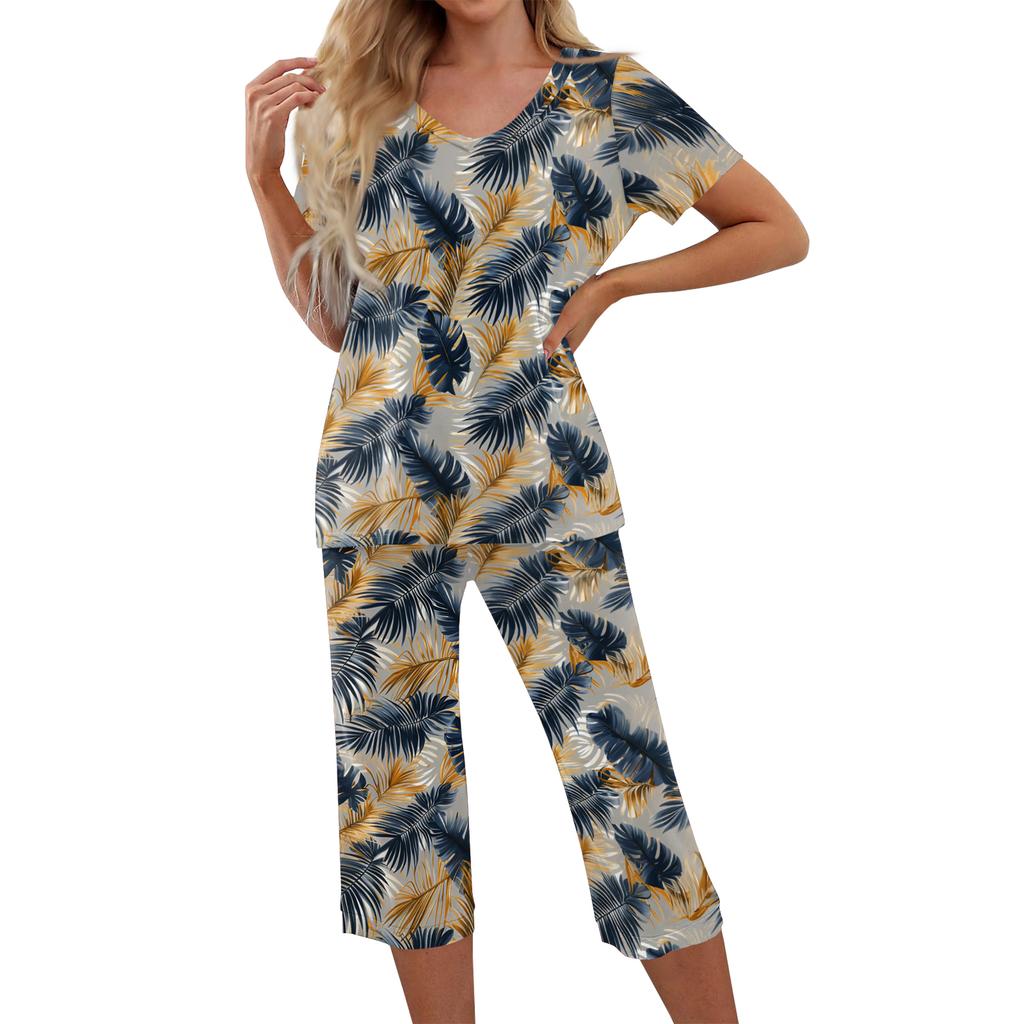 2 Piece Sets For Women Short Sleeve Top And Pants With Pockets Workout Soft  Print Sets