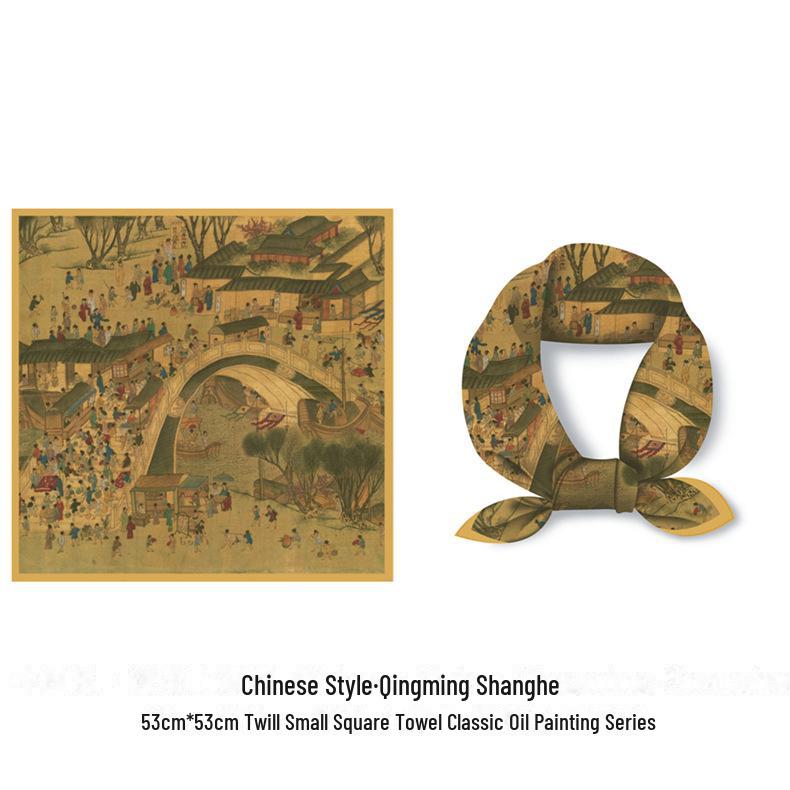 

Редкий осенний ретро-шарф из искусственного шелка – шаль в китайском стиле 53x53cm