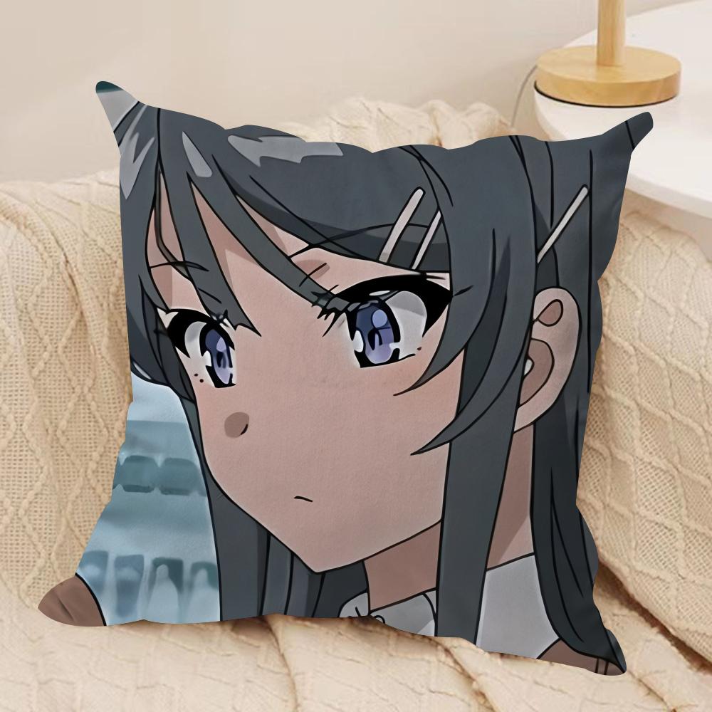 Mai SakurajimaS Anime Prints Cushion Cover Silky Short Plush Invisible Zipper Dustproof Sofa Pillow Case For Home Decor