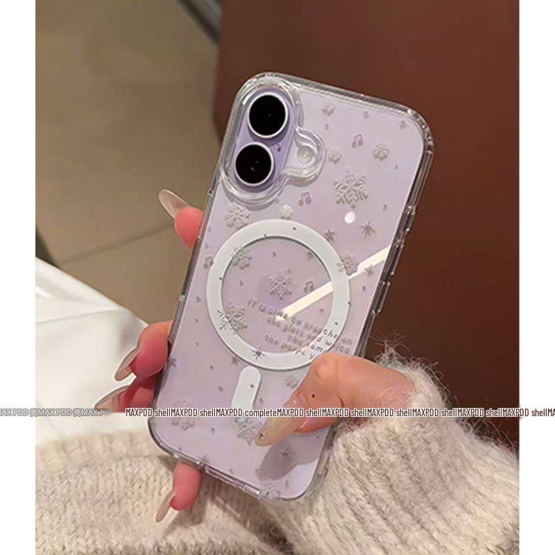 Snowflake English Magnetic Drop-proof Phone Case for Apple 13, 14, 15Plus, 16, 17, and 17 Pro Max with Buttons