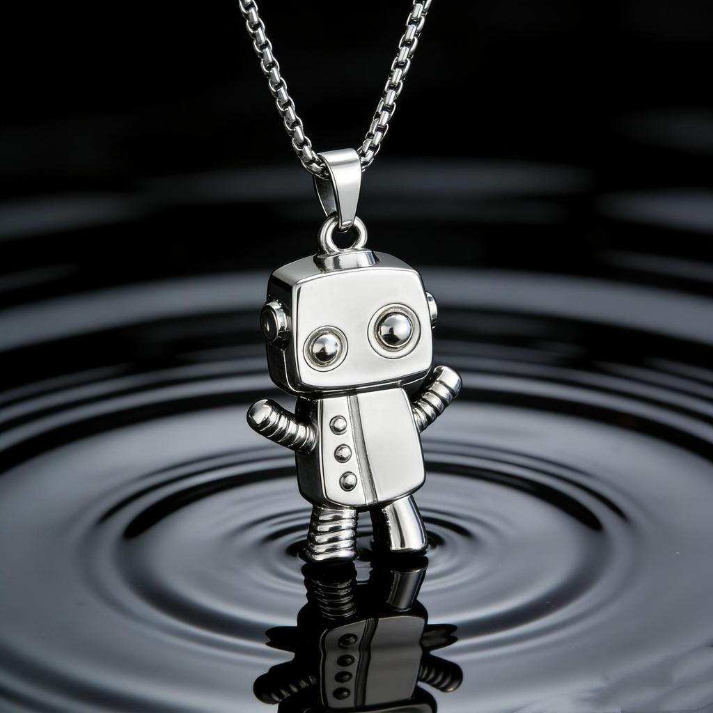 Trendy Hip Hop Robot Pendant Charm Necklace for Men & Women - Stainless Steel Long Sweater Chain