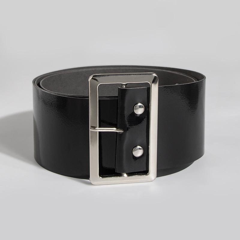 Black Faux Leather Belt With Geometric Square Buckle For Winter Festive Attire