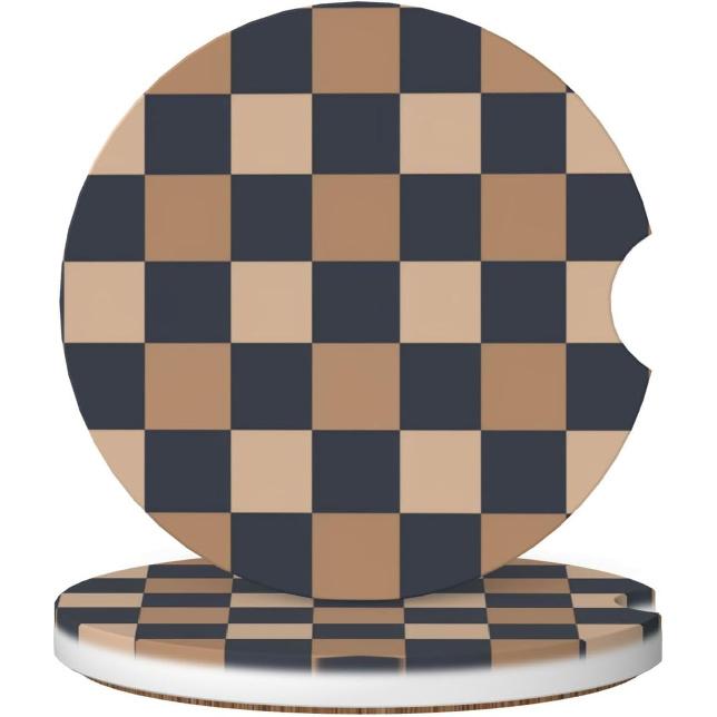 2pcs Car Cup Holder Coaster Car Coaster Brown Navy Checkered Absorbent Car Coaster Absorbent Drink Coaster for Car Decor Auto Accessories One Size