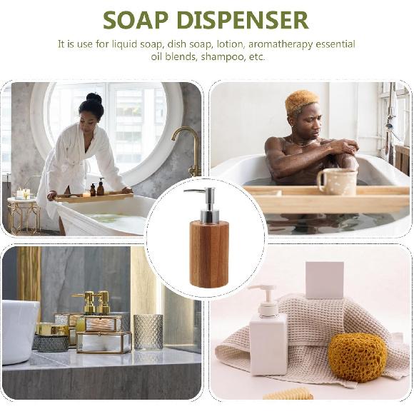 Beaupretty Wooden Soap Dispenser: Pump Lotion Dispenser Bamboo Shampoo Bottles Refillable Cosmetic Shower Gel Container for Countertop Kitchen