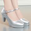 6.5cm Breathable Fashion Soft Leather Silver Red Wedding Shoes Woman Med Block Heels 2025 Platform Pumps Women for Office Mom