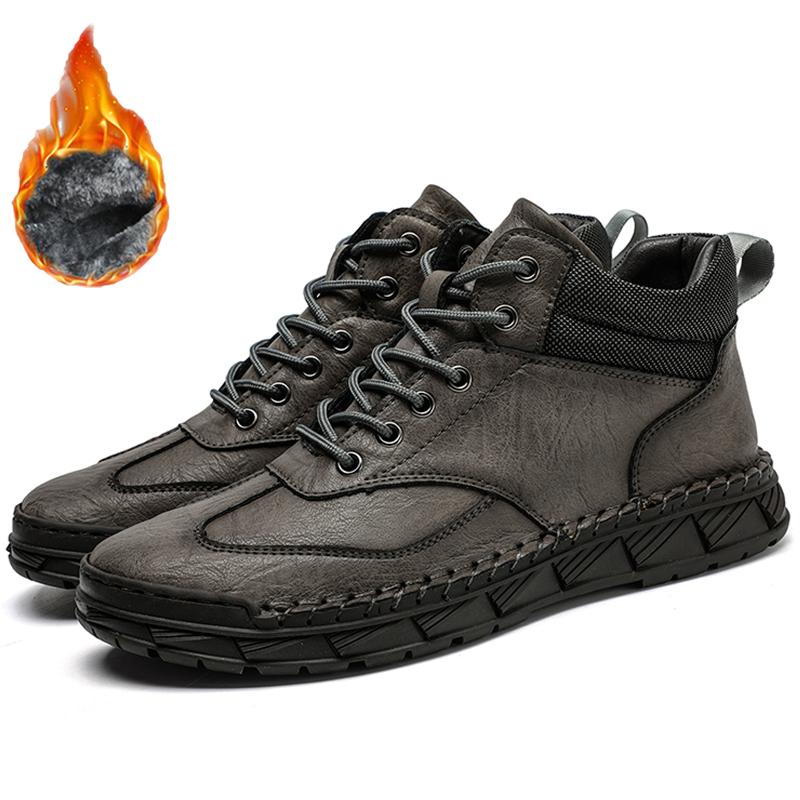 Men's Retro Genuine Leather Large Size Casual Shoes Winter Plus Velvet Warm Ankle Boots Spring and Autumn Men's Mid-cut Short Boots