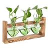 Plant Propagation Station Glass Vase with Wooden Frame Hydroponic Plant Terrarium Kit Love Bulb Vase for Indoor Plants Desktop Decor