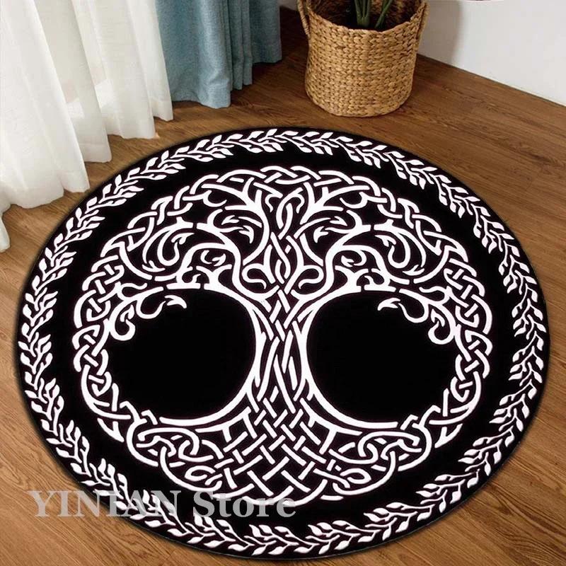 3D Viking Yggdrasil Tree of Life Area Rug Round Carpet Rugs for Living Room Bedroom Sofa Decoration Kids Play Non-slip Floor Mat