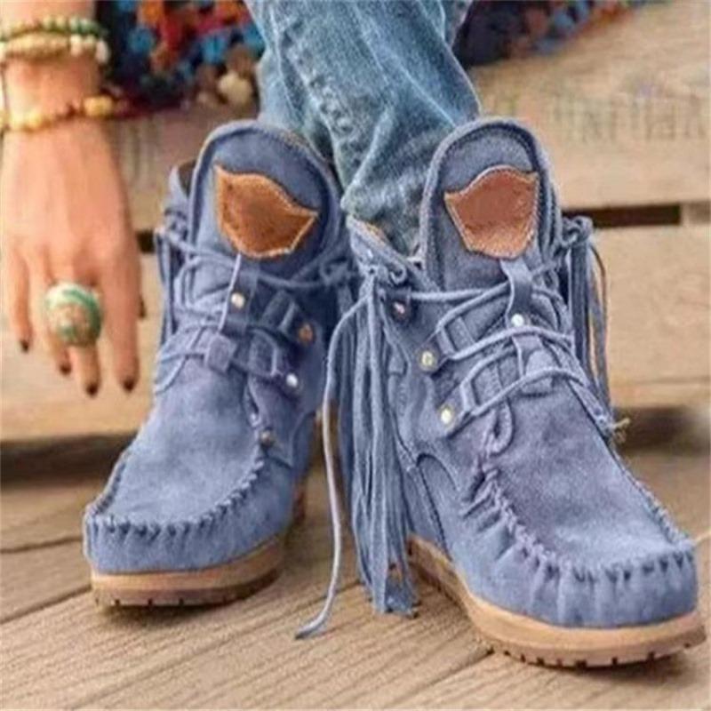 2025 Winter Thick Bottom Large Size 40-43 Tassel Lacing Women's Boots