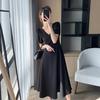 French Hepburn-style Black Dress for Women, New Summer Elegant, Waist-cinching, Slimming, Solid Color Vintage Long Dress