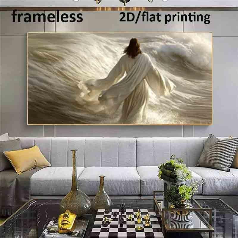 Arte Murale Biblica Moderna Gesù Cammina sulle Acque - Poster su Tela Senza Cornice Adatto per Soggiorno, Camera da Letto, Chiesa - Regalo di Natale e Festività