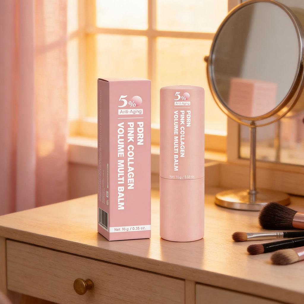 Bálsamo Labial Rellenador de Colágeno Rosa PDRN 10g, Hidratación Multiefecto Nutre y Reduce las Líneas de los Labios