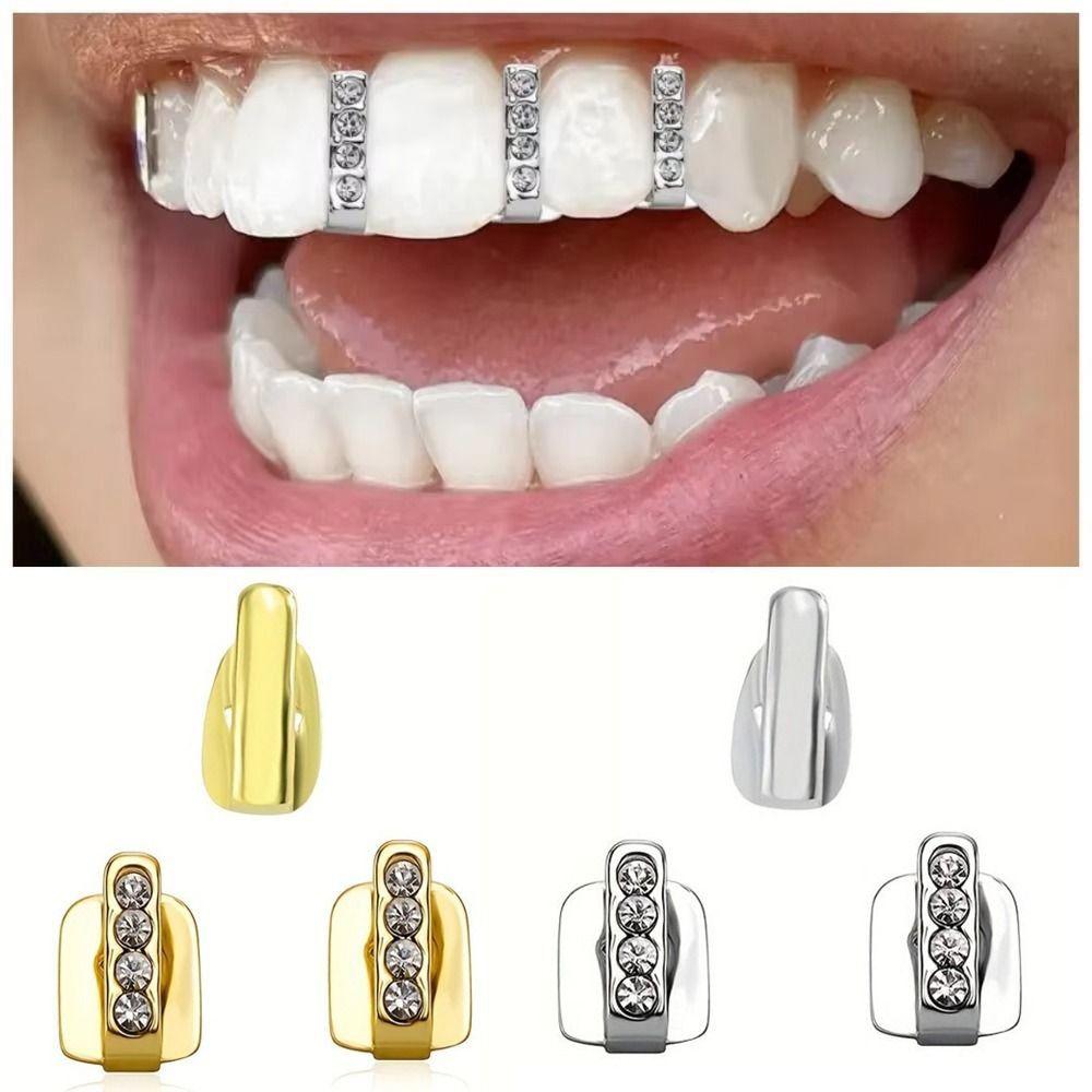 3Pcs New Hollow Hip Hop Tooth Grillz Shiny Zircon Rhinestone Dental Grillz Teeth Caps Women Men