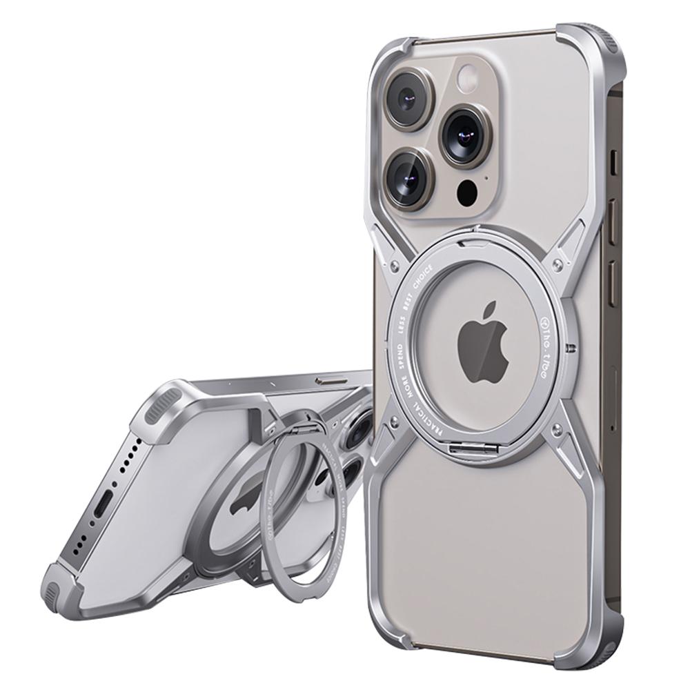 

Для iPhone 15 Pro Max/14 Pro Max/13 Pro Max Чехол Подставка Безрамочный Бампер из Алюминиевого Сплава Чехол для Телефона Silver