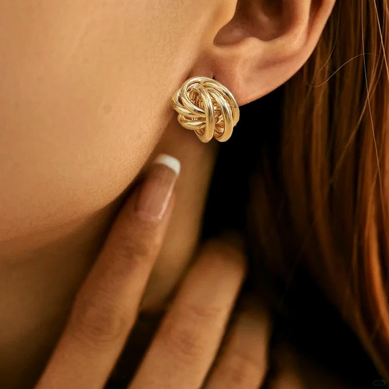 Геометрические полые круглые полусферические гвоздики ретро маленький милый нишевый дизайн серьги