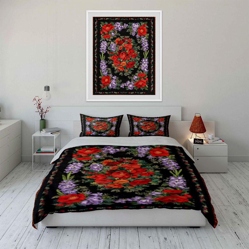 Red and purple flowers. Bedding sets Duvet cover sets Duvet covers Pillowcases(1 * Duvet Cover 2 * Pillowcases, without duvet insert)