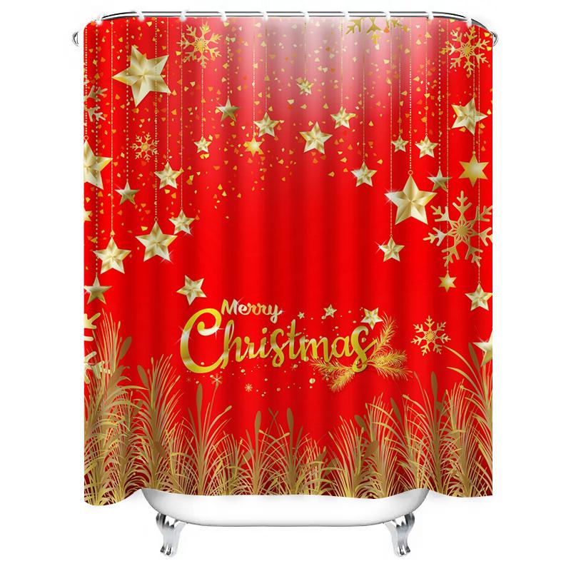 TU Christmas Shower Curtain Festive Holiday Decor Waterproof Fabric Bathroom Set Vintage Merry Xmas Backdrop
