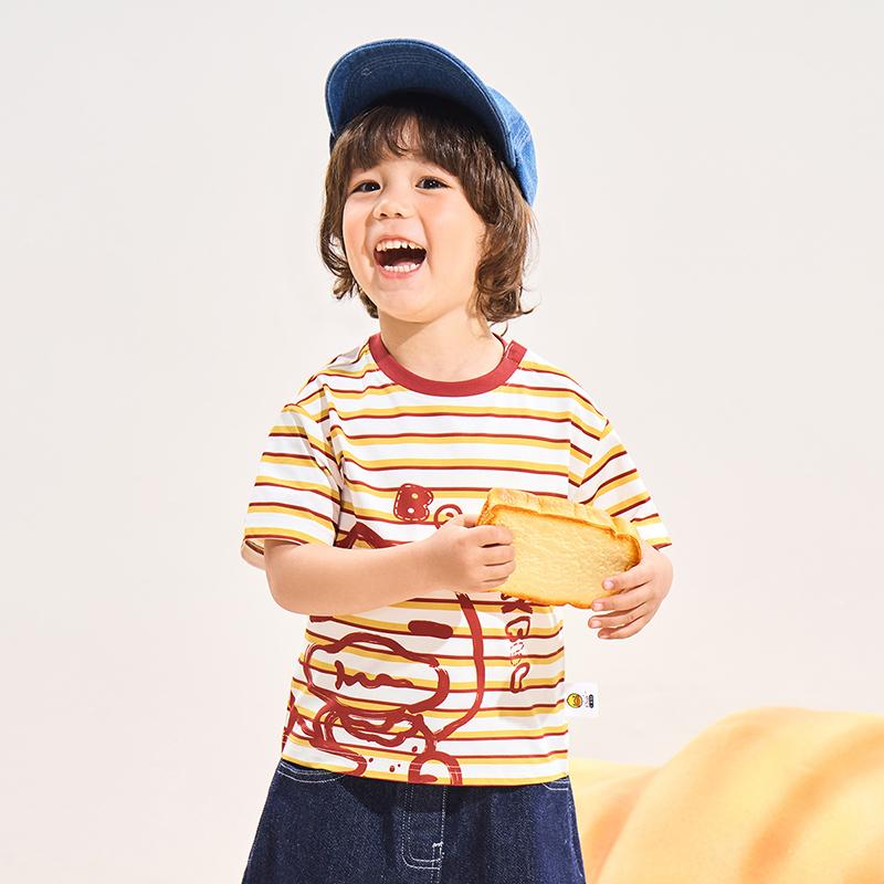 B. Duck yellow duck children's clothing striped print for boys and girls summer new casual versatile short sleeved top