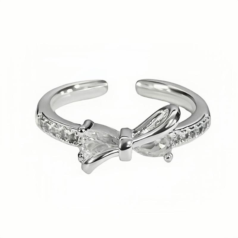 Full Diamond Zircon Bow Open Ring, Women'S Light Luxury Niche Design, High-End Sense, Exquisite Temperament, Shining Index Finger Ring