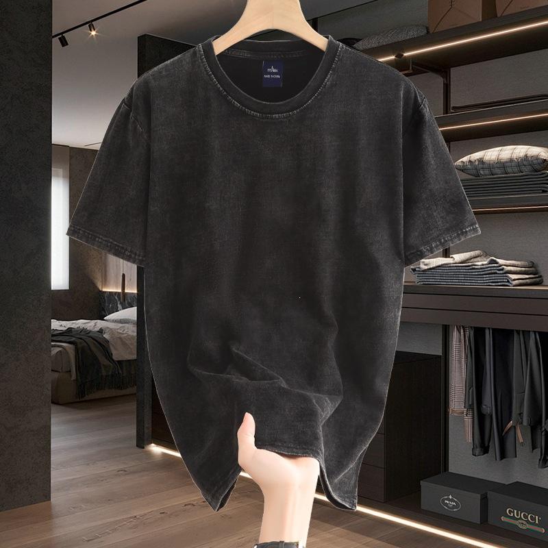 Heavy Cotton Large Size Catties Old Washed Short-sleeved T-shirt Women's Summer European and American Retro Loose Half-sleeved Top Tide