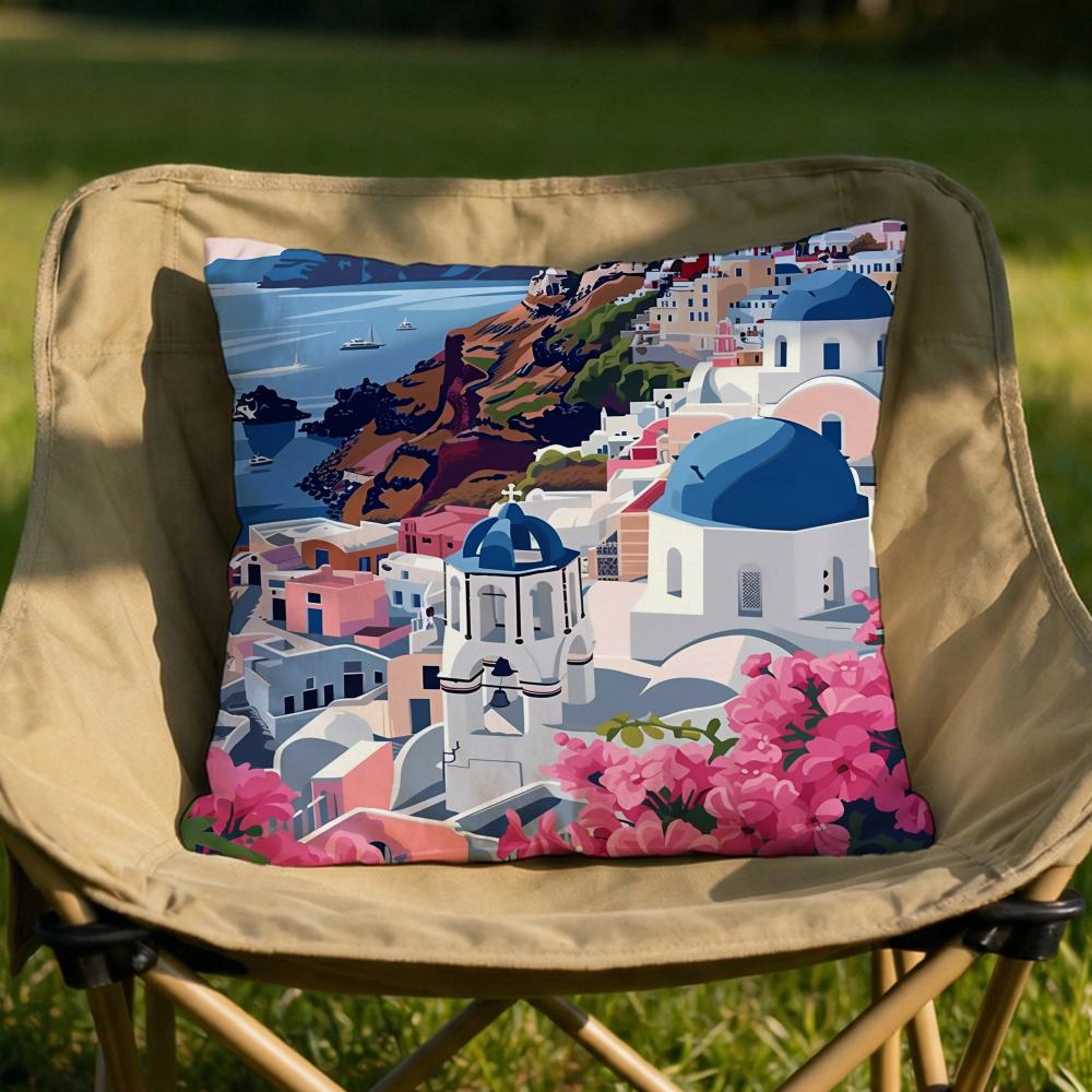 Santorini Landscape Cushion Cover Soft Reversible  Durable Pillow Cover  MultiScene Use for Home  Car Daily Comfort