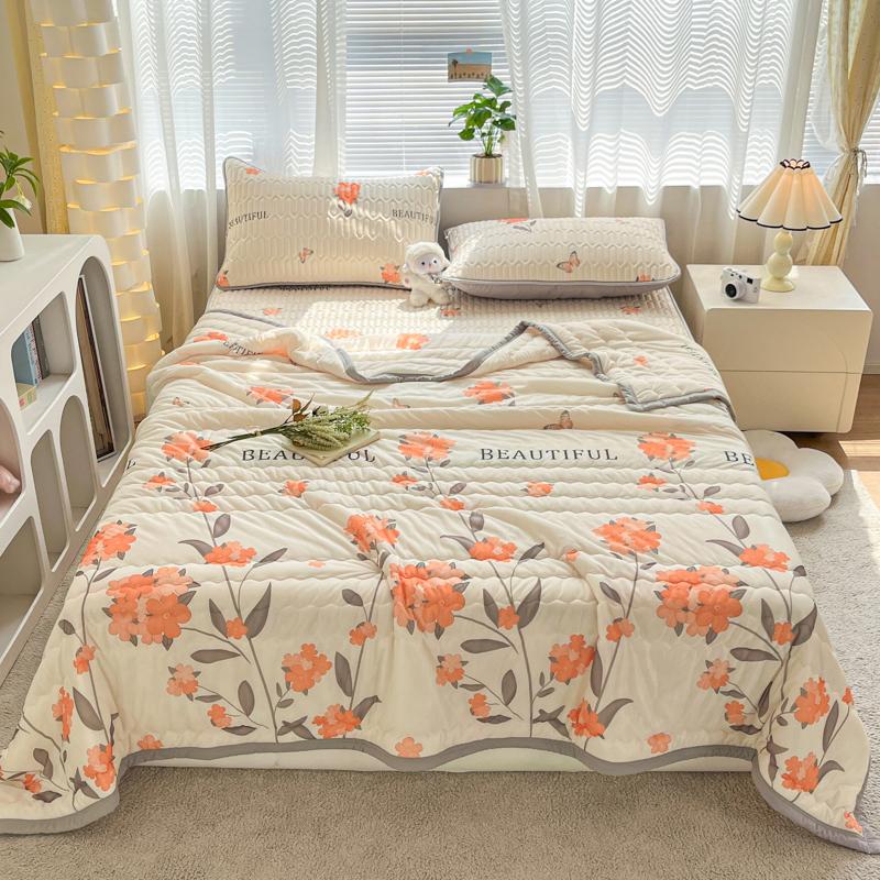 Luxury Floral Style Summer Quilt Skin-friendly Comfortable Ultra Soft Air Conditioning Cooling Quilts Home Travel Thin Blanket