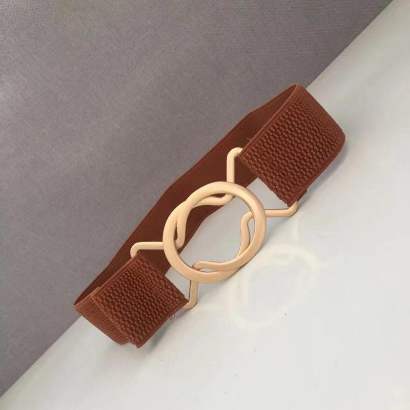 Elastic Black Chic Waist Belt For Women With Gold Round Buckle For Dresses Stylish