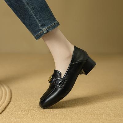Moda 2025 Jesień Nowe Damskie Czółenka Wsuwane ze Skóry Naturalnej Kwadratowy Nosek Styl Eleganckie Damskie Buty na Wysokim Obcasie do Sukienki
