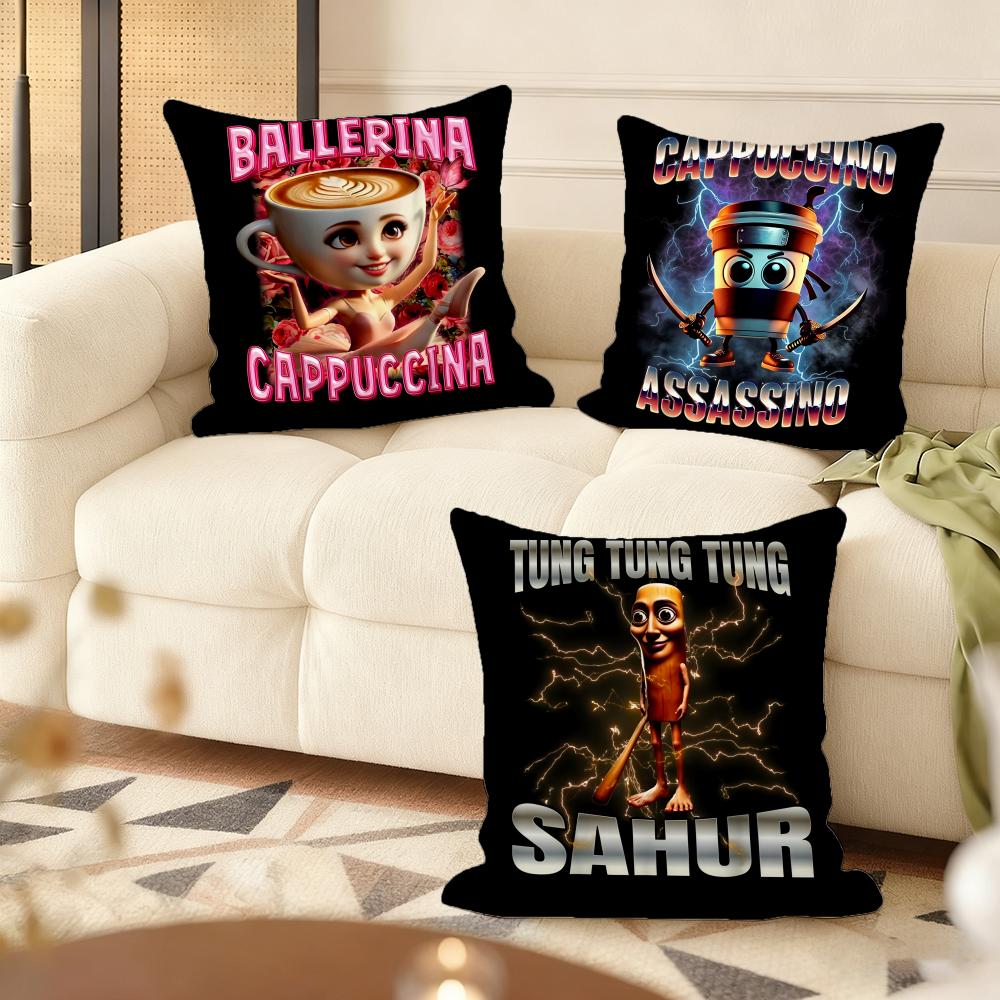 ITALlAN BBrainrot Creative Cushion Cover Natural Linen Organic Fabric DoubleSided Printing Couch Pillow Covers Home Decor