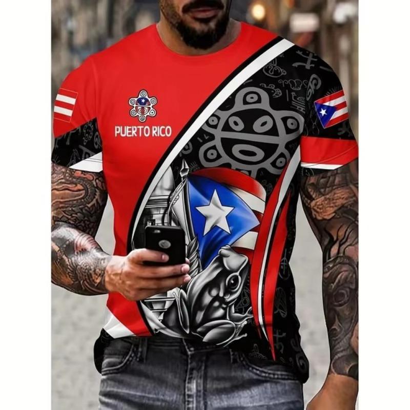 Πουέρτο Ρίκο Ανδρικό T-Shirt Κοντομάνικο T-Shirt Με Σχέδιο Σημαίας Εκτυπωμένο T-Shirt Oversized Ανδρικά Ρούχα Μπλούζες Με Στρογγυλή Λαιμόκοψη Εξωτερικού Χώρου Streetwear