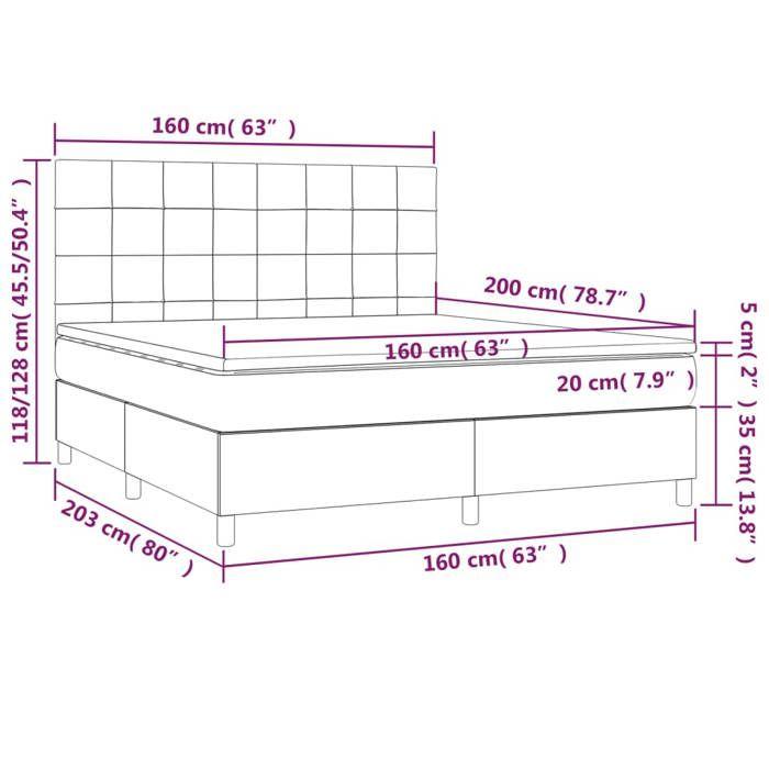 VidaXL Sommier à Lattes de Lit avec Matelas et LED, Lit Rembourré, Lit Double, Lit Adulte de Chambre à Coucher Intérieur, 3135451