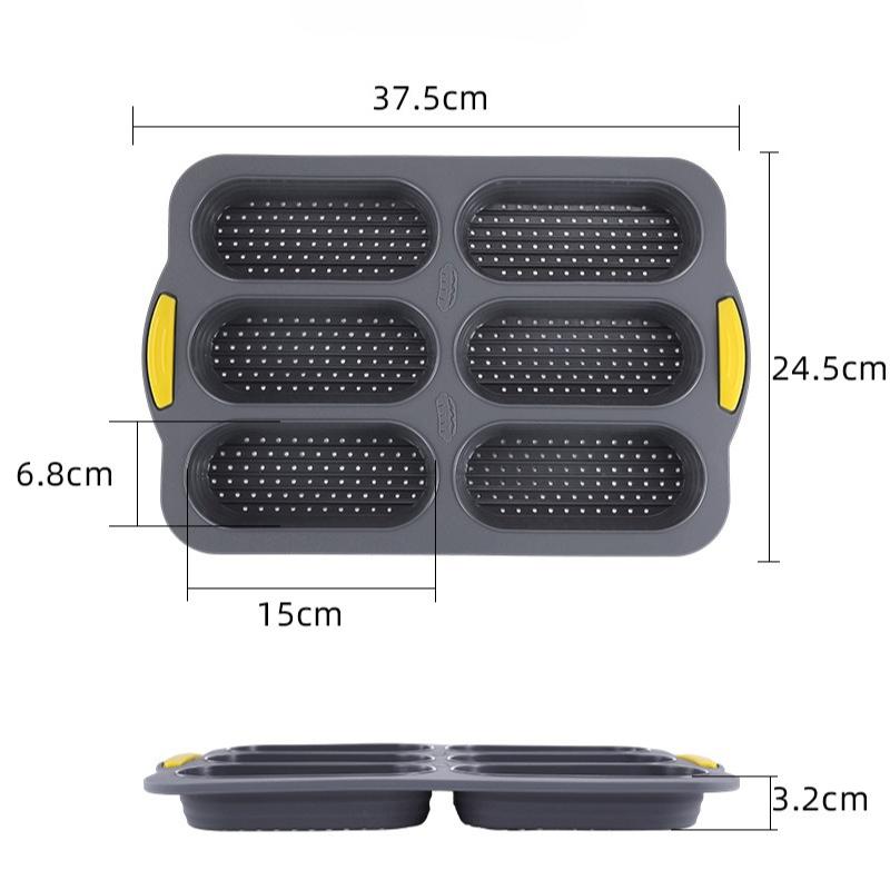 6-cavity Silicone Bread Loaf Pan, Nonstick Sourdough Loaf Pan & Heat Resistant Baguette Bread Pan,Molds for Baking Hoagie Rolls