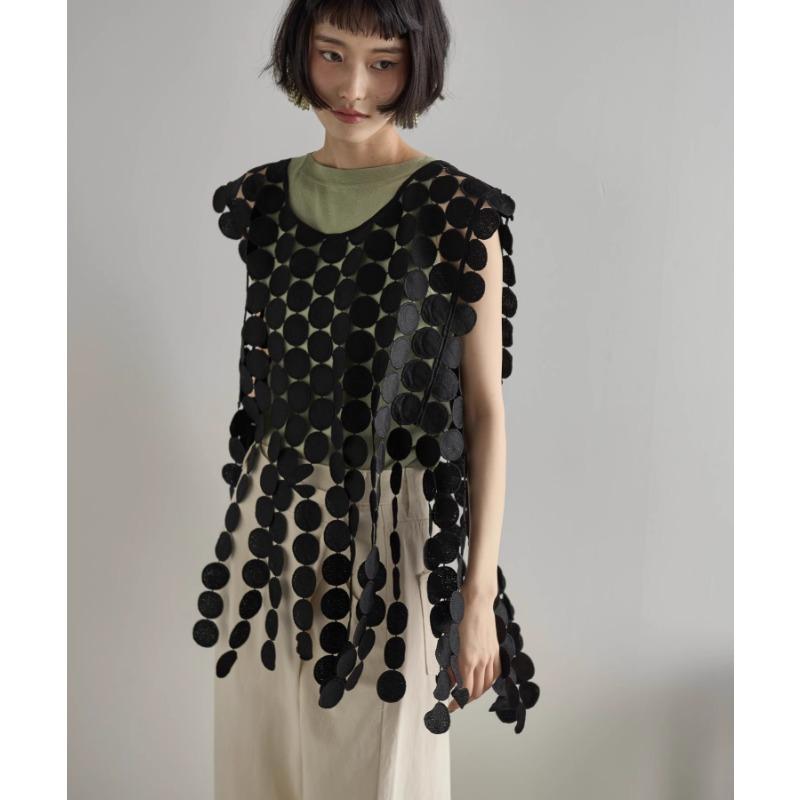 DIMANAF 2025 Nowy T-shirt Damski Dzianinowy Koronkowy Bez Rękawów Ażurowy Letni Styl Podstawowe Top Luźny