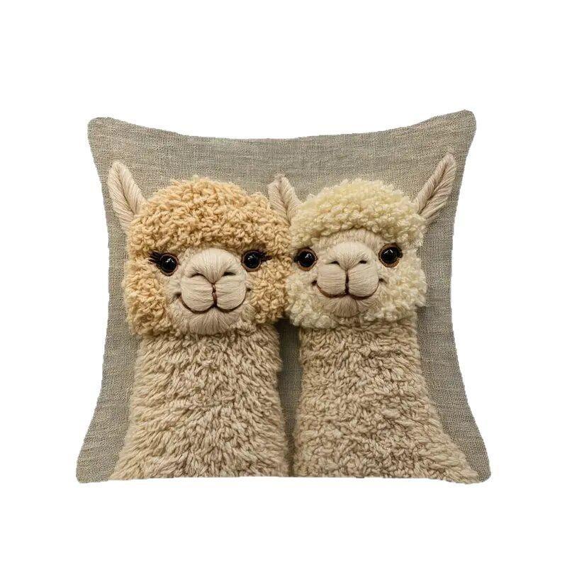 

45x45cm Christmas Retro Two Alpaca Print Pillow Cover Winter Cushion New Year 2026 Home Decor Sofa Pillowcase Car Cushion Cover 450*450mm