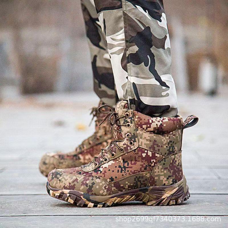 Men's Camouflage Sheepskin Snow Boots - High Top Winter Wool with Fur Lining